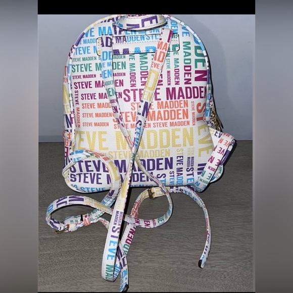 Steve Madden Handbag Backpack Purse. White Multicolor Logo Convertible Tote Bag - Picture 2 of 8
